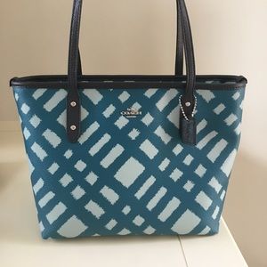 Coach Mini City Zip Tote Wild Plaid Multi Blue